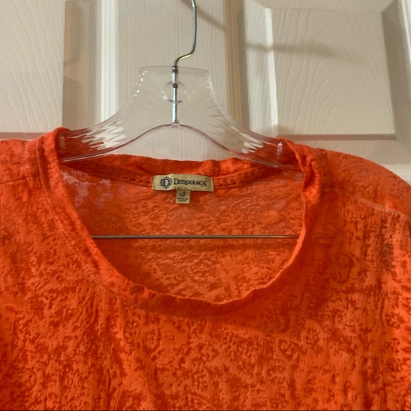 Democracy Orange Burnout Ruffle Short Sleeve tee S - Picture 3 of 7
